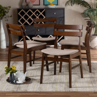 Baxton Studio Delvin-Latte/Walnut-DC Devlin Mid-Century Modern Transitional Light Beige Fabric Upholstered and Walnut Brown Finished Wood 4-Piece Dining Chair Set